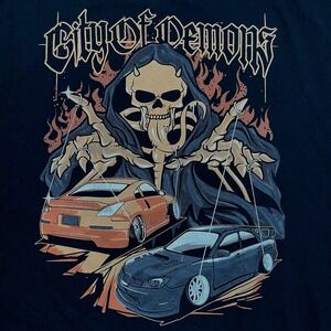 City‎ of Demons Mens T-Shirt Black 3XL Goth Skull Punk Car Culture Streetwear